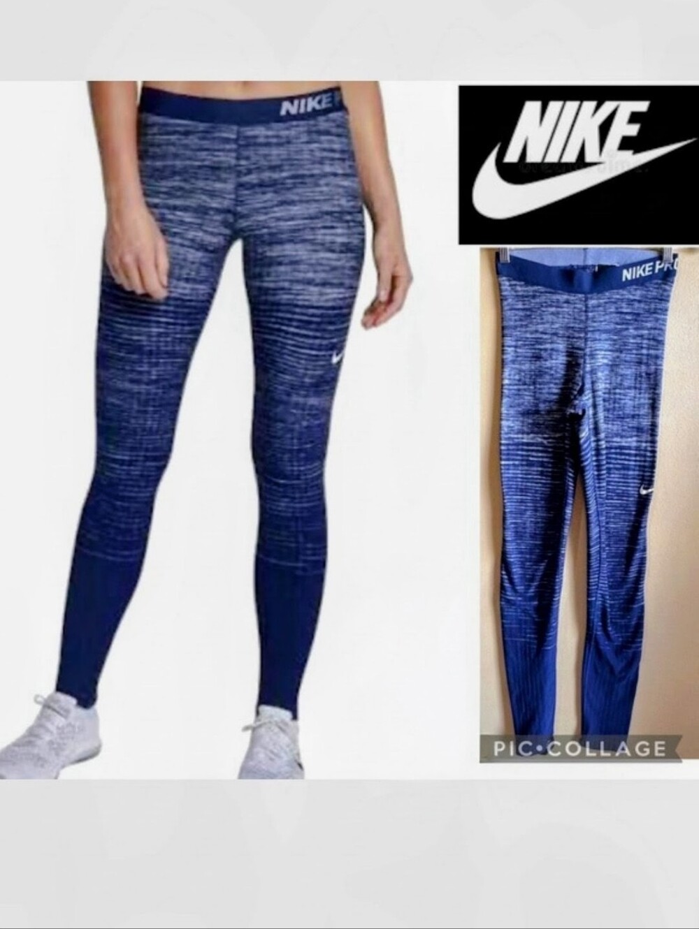 Nike Pro Womens Tights Hyper Warm Training Blue White Ombre Size Small